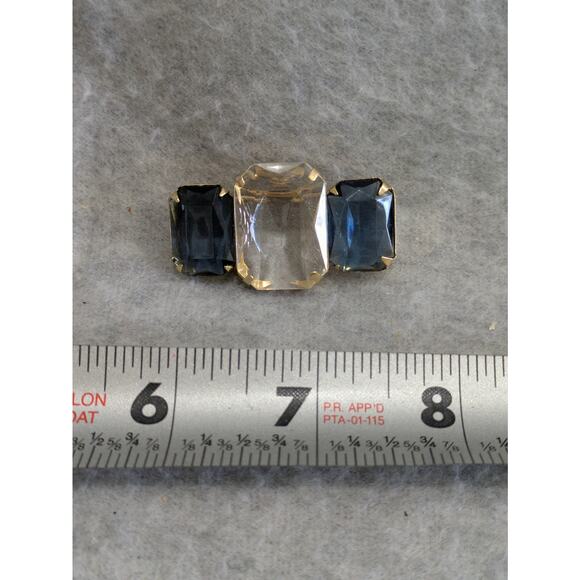 Vintage Avon Retro 3 Rhinestone Brooch Bar Pin Bue Clear Glass - Picture 5 of 8